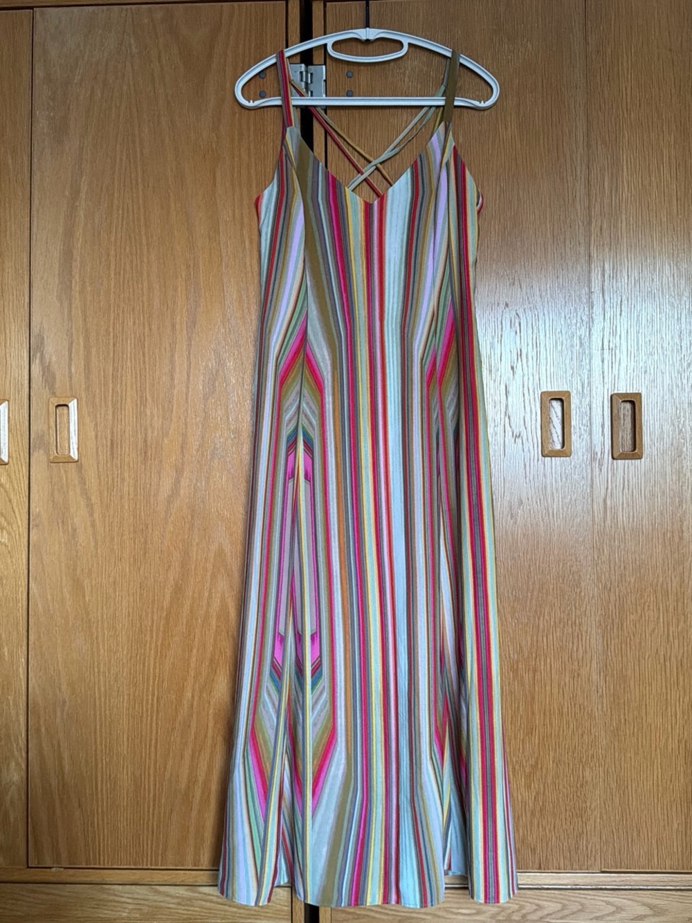 RACHEL Rachel Roy Multi-Stripe V-Neck Maxi Dress with Crisscross Straps